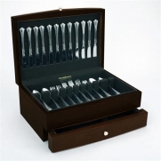 Reed & Barton Falmouth One Drawer Flatware Chest, Espresso/Brown Leather Inlay