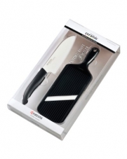 Kyocera Revolution Series 5-1/2-Inch Santoku Knife and Adjustable Slicer Set, Black