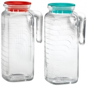Bormioli Rocco Gelo 2-Piece Glass Pitcher Set with Lids, Red and Green