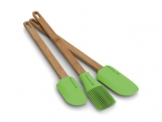 Tru Bamboo Green Silicone 3 Piece Spatula & Basting Brush Kitchen Bamboo Utensil Tool Set