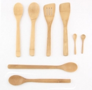 8 Piece Bamboo Cooking Utensil Set 4 Spoons, 2 Turners and 2 Mini Spoons