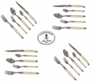 French Laguiole® Dubost - Complete 20 Pcs Flatware Set - Pearl Color - In 15/10 Stainless Steel (Authentic Original Laguiole White Colour Full Cutlery Setting for 4 People - Direct From France)