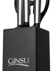 Ginsu 5255 Koden Series Serrated Stainless Steel Ever Sharp Block Cutlery Prep Knife Set, 5-Piece, Black