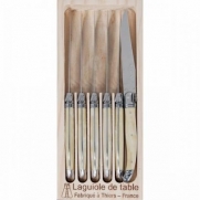 Original French Laguiole Jean Dubost - 12 Steak Knives Set - Pearl Color - Serrated Blade (Quality Colour Flatware Table Setting - Direct From France)