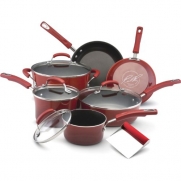 Rachael Ray Red Porcelain Enamel 10 Piece Starter Cookware Set with Free Bench Scrape Shovel Tool