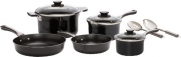 WearEver D921SA64 Authentic Hard Enamel Nonstick Interior Porcelain Exterior Riveted and Stainless Steel Handle 10-Piece Cookware Set, Black