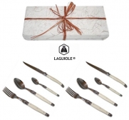 LAGUIOLE® Dubost - IVORY - Flatware Set for 2 People In Beautiful Gift-box (Authentic Quality French White Color Duo Place Cutlery Setting - With Certificate of Authenticity - Direct From France)