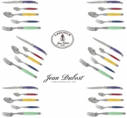 Authentic French LAGUIOLE® Jean Dubost - Complete Flatware Set For 6 People (30 pcs) - Multi Rainbow Colors (mint green - purple - yellow - blue - red) - In Heavier 25/10 Stainless Steel - Blade: 2.5 mm thick (Quality Colour Dinner Table Cutlery Setting 