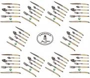 Authentic LAGUIOLE® Dubost - Complete 60 Pieces Flatware Set for 10 People - HORN (New 6-Pcs Per Person Place Setting : Includes Exclusive Round Tip Table/Butter Knife) - In Heavier 25/10 Stainless Steel (Original French White Color Full Family Quality C