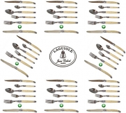 French LAGUIOLE® Dubost - HORN - Complete 48 Pieces Flatware Set for 8 People (New 6-Pcs Per Person Place Setting : Includes Exclusive Round Tip Table/Butter Knife) - Stainless Steel (Authentic White Cream Color Full Family Quality Cutlery Table Dinner S