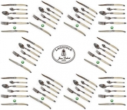 Authentic LAGUIOLE® Dubost - Complete 60 Pieces Flatware Set for 10 People - Pearl (New 6-Pcs Per Person Place Setting : Includes Exclusive Round Tip Table/Butter Knife) - In Heavier 25/10 Stainless Steel (Original French Cream White Color Full Family Qu