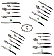 Authentic LAGUIOLE® Dubost - Complete 24 Pieces Flatware Set for 4 People - BLACK Color (New 6-Pcs Per Person Place Setting : Includes Exclusive Round Tip Table/Butter Knife) - In Heavier 25/10 Stainless Steel (Original French Dark Color Full Family Qual