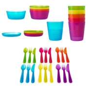 Ikea 36 Pcs Kalas Kids Plastic BPA Free Flatware, Bowl, Plate, Tumbler Set, Colorful