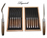 LAGUIOLE - Tropical Zingana Wood - 6 Steak Knives + 6 Forks (12 Pcs Steak Flatware Set) - Blade: 2.5 mm: Ideal Steak/pizza Knife - With Famous Shepherd's Cross on Handles (Original Genuine Laguiole - Quality Family Table Cutlery Setting for 6 People - Dir