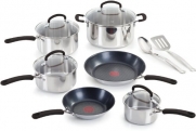 T-fal C774SC Stainless Steel with Thermo-Spot Heat Indicator Dishwasher Safe PFOA Free Cookware Set, 12-Piece, Silver