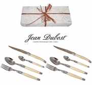 French Laguiole Dubost - Horn - Flatware Set for 2 People (Quality French White Color Duo Place Cutlery Setting - Direct From France)
