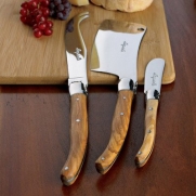 Jean Dubost Laguiole 3-Piece Cheese Knife Set -Olivewood
