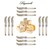 French LAGUIOLE Dubost - 12 Cheese Knives - Ivory Color - Stainless Steel Lemmet (Genuine Quality Family Dinner White Colour Table Flatware/Cutlery Dessert Setting For 12 People - Each Knife: 6 Inches - Manufactured in France - With Certificate of Authent