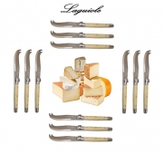 French LAGUIOLE Dubost - 12 Cheese Knives - Horn - Stainless Steel Lemmet (Genuine Quality Family Dinner White Colour Table Flatware/Cutlery Dessert Setting For 12 People - Each Knife: 6 Inches - Manufactured in France - With Certificate of Authenticity -
