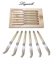 French LAGUIOLE Dubost - Pearl - Set of 6 Cheese Knives - Stainless Steel Lemmet (Genuine Quality Family Dinner White Color Table Flatware/Cutlery Dessert Setting For 6 People - Each Knife: 6 Inches - Manufactured in France - With Certificate of Authentic