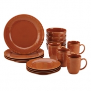 Rachael Ray Cucina 16-Piece Stoneware Dinnerware Set, Pumpkin Orange