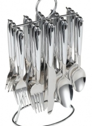 Cambridge Silversmiths Caravel 20-Piece Chrome Flatware Set with Hanging Rack, Service for 4