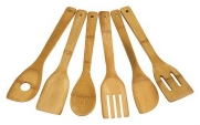 Simply Bamboo Set of 6 Bamboo Kitchen Tools / Utensils in Mesh Bag (1 Spoon & 5 Assorted Spatulas)
