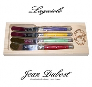 French LAGUIOLE Dubost - Set of 4 Butter Knives - Multi Rainbow Colors : Red - Yellow - Mint Green - Purple (Stainless Steel Lemmet - Genuine Quality Family Dinner Colour Table Flatware/Cutlery Spreaders Setting - Each Knife: 6 Inches - Direct From France