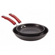 Rachael Ray Hard-Anodized Nonstick Skillets with Red Handles, 9-1/4-Inch by 11-1/2-Inch, Gray
