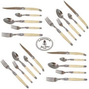 French Laguiole Dubost - HORN - Complete 20 Pcs Flatware Set (Full Color Cutlery Setting for 4 People - with Certificate of Authenticity - Direct From France)
