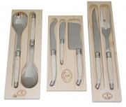 Laguiole - 7 Pcs Serving Sets - Ivory White (Carving Knife + Carving Fork + Salad Spoon + Salad Fork + Double Pointed Cheese Knife + Butter Knife + Cleaver)
