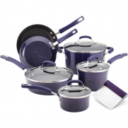 Rachael Ray Purple Porcelain Enamel 10 Piece Starter Cookware Set with Free Bench Scrape Shovel Tool