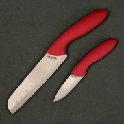Stone River 2-Piece Santoku/Parer with White Ceramic Blade and Red Handles