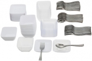 Mozaik Appetizer Set, White (32 Plates, 16 Bowls, 32 Forks, 16 Spoons), 96-Piece Set