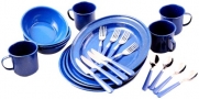 Unica Camping Collection 24-Piece Camping Dinnerware Set, Blue Enamel, Service for 4