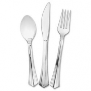 Plastic Cutlery, 25 ea Forks/Knives/Spoons, 75/PK, Silver