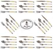 Authentic French LAGUIOLE® - COMPLETE 40 pcs flatware set - HORN color - blade: 1.5 mm - stainless steel (official Laguiole Jean DUBOST full family quality white colour dinner table cutlery setting for 8 people - with CERTIFICATE OF AUTHENTICITY - direct