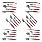 French Laguiole® Dubost - Complete 30 pcs Flatware Set - Red Color - In 15/10 Stainless Steel (Authentic Original Laguiole Full Cutlery Setting for 6 People - Direct From France)