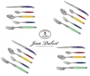 Authentic French Laguiole Jean Dubost - Complete Flatware Set For 4 People (20 pcs) - Multi Rainbow Colors (mint green - purple - yellow - blue - red) - In Heavier 25/10 Stainless Steel - Blade: 2.5 mm thick (Quality Colour Dinner Table Cutlery Setting - 