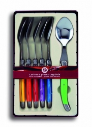 Coutellerie Tarrerias-Bonjean Set of 6 Laguiole Table Spoons Mixed Colours in a Box