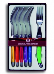 Coutellerie Tarrerias-Bonjean Set of 6 Laguiole Table Forks Mixed Colours in a Box