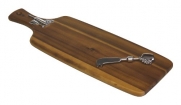 Mountain Woods 20 Fine Wine Acacia Hardwood Paddle Cutting / Serving Board & Spreader Knife Set