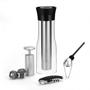 Metrokane 25269 Houdini Wine Tool Kit, Includes Waiter's Corkscrew, Chilling Carafe, Aerator and Preserver with 2 Stoppers, Silver/Silver