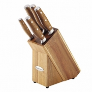 Rachael Ray Cucina Cutlery 6-Piece Japanese Stainless Steel Knife Block Set with Acacia Handles