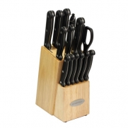 Oceanstar KS1187 Traditional 15-Piece Knife Set with Block, Natural Home Kitchen Furniture Decor