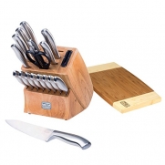 Chicago Cutlery 19 Piece Knife Block with In-Block Sharpener and Cutting Board, Stainless Steel