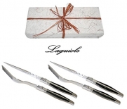 Genuine LAGUIOLE - Steak Set for 2 People in Gift-box (Steak Knives + Matching Forks) - Picasso Black - Blade: Smooth + Very Sharp (Original - Exclusive Quality Dark Color Steak Cutlery Table Flatware Setting) - Direct From France