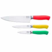 Chicago Cutlery Kinzie Colors 3-Piece Chef/Utility/Parer Knife Set, Red/Yellow/Green