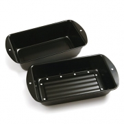 Premium Perforated Black Finish Non Stick 2 Piece Meatloaf Baking Kitchen Pan Set