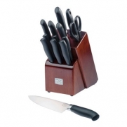 Premium Kinzie 14 Piece Stainless Steel Kitchen Knives Espresso Wood Block Set